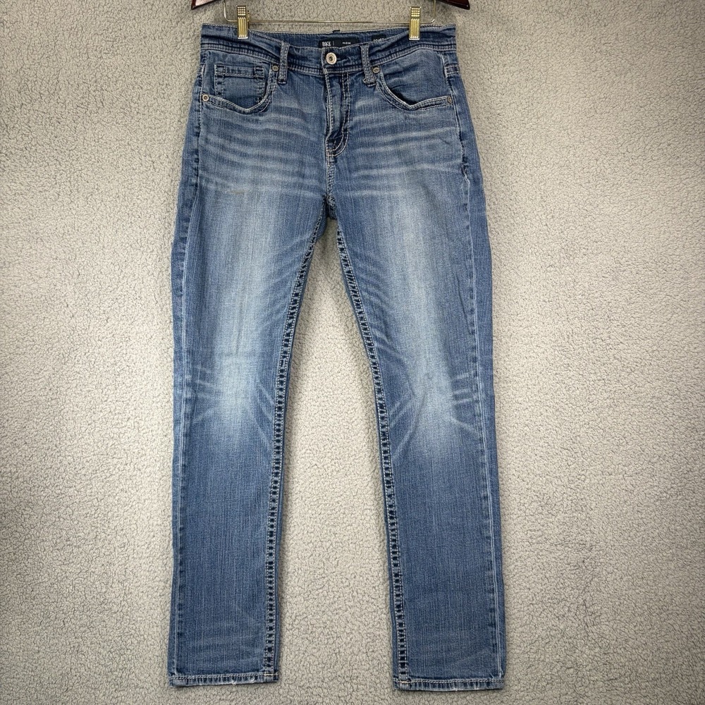 BKE Jeans Mens 33x32 Mason Blue Straight Leg Stretch Denim Distressed